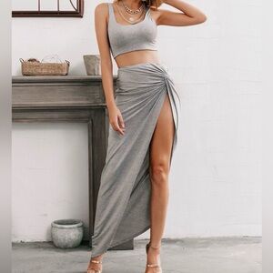 Gray Two-Piece Skirt Set